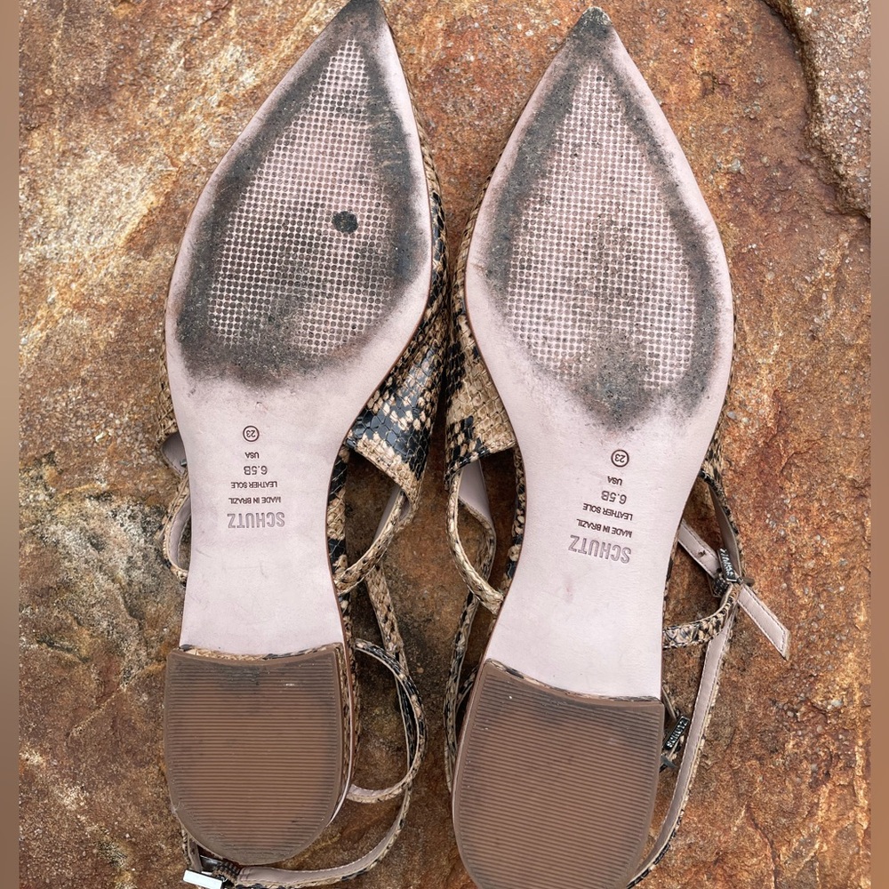 EUC SCHUTZ Snakeskin Pointed-Toe Ankle Strap Mules - Picture 10 of 11